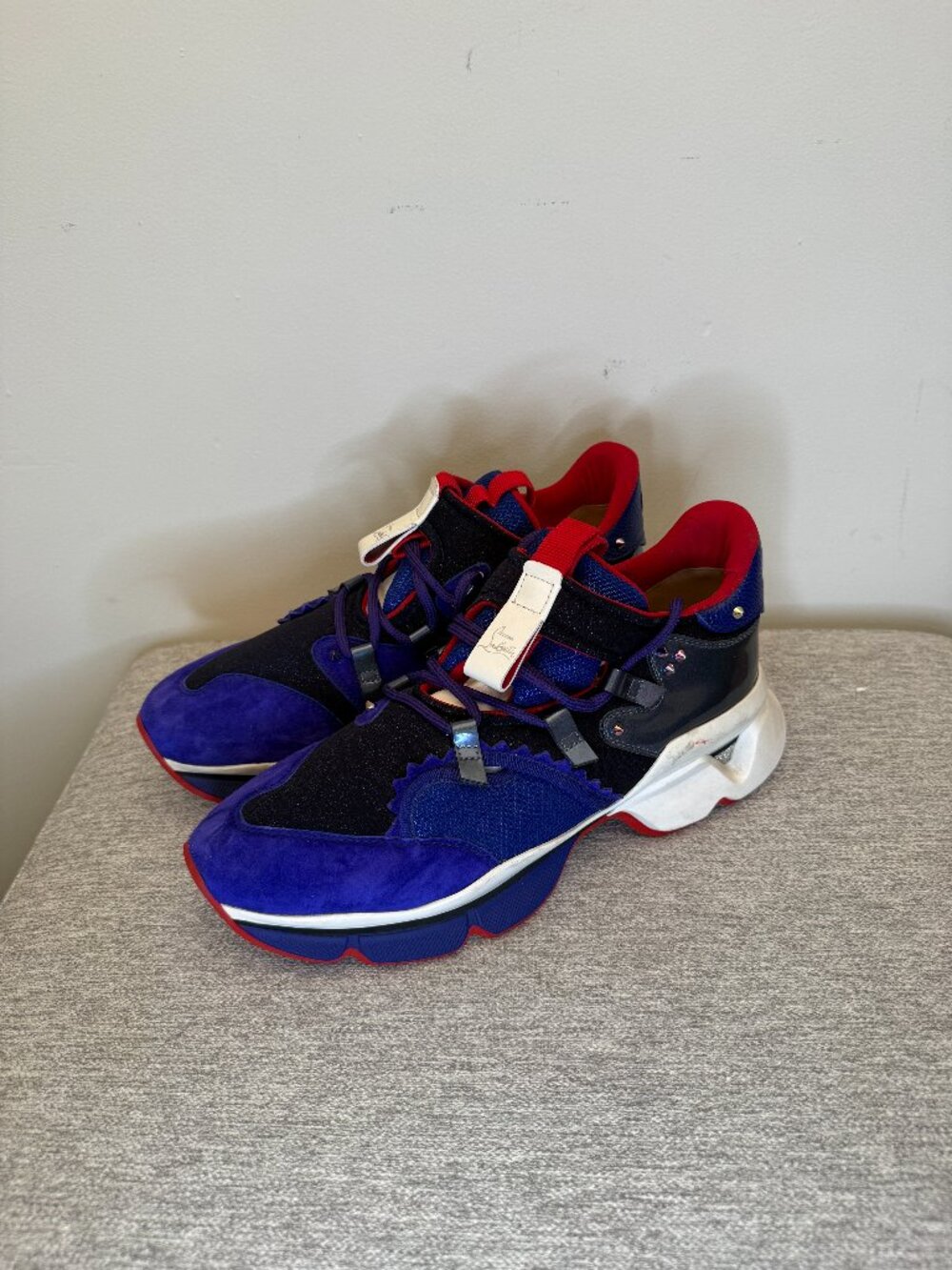 Christian Louboutin Red Runner Sneaker Blue Suede EU 44 NWOB